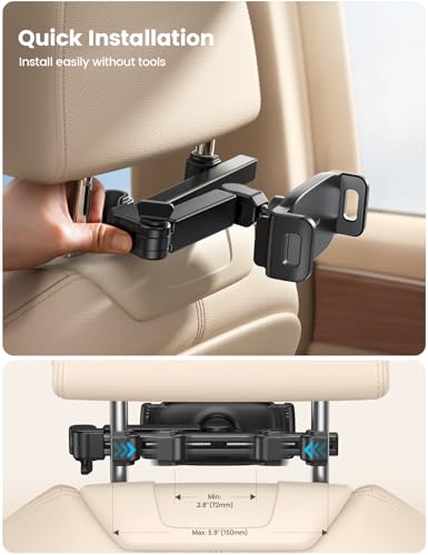 Lamicall Car Headrest Tablet Holder - [3 in 1 Extension Arm] Adjustable Tablet Car Mount for Back Seat, Gifts Road Trip Essentials for Kids, for 4.7-11" Device Like iPad Pro, Air, Mini, Galaxy, Fire
