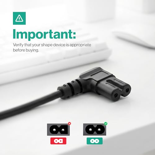 AC 90 Degree Right Angle 2 Prong TV Power Cord Replacement 5ft L Shaped Angled IEC C7 TV Cable for Samsung, LG, TCL, Hisense, Sony, Vizio, Insignia, Sharp, Toshiba