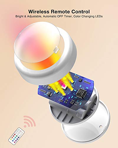 Puck Lights with Remote Control, Battery Operated LED Push Light Wireless, 13 Color RGB - for Closet, Bedroom Wall, Under Cabinet, Battery Powered Puck Lights. Convenient 3M Stick On, 6 Pack