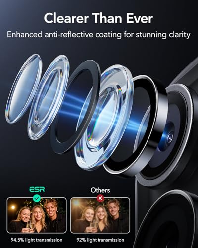 ESR Camera Lens Protector for iPhone 17 Pro Max/17 Pro/16 Pro Max/16 Pro/15 Pro Max/15 Pro/14 Pro Max/14 Pro, Ultra-tough HD Individual Camera Protectors, Ultra-thin Tempered Glass, 1 Pack, Black