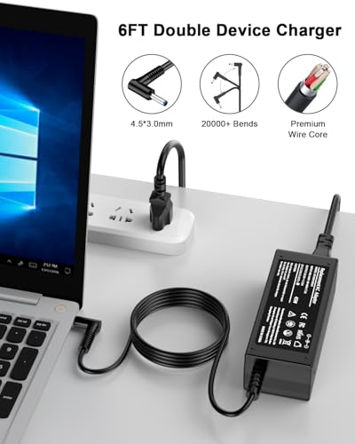 TSKYBEAR 45W Charger Compatible with HP Laptop Charger, Pavilion, Pavilion X360, Elitebook, Stream, Probook, Notebook 11 14 15 15-f272wm 15-f387wm Computer Smart Blue Tip Power Supply Cord Plug