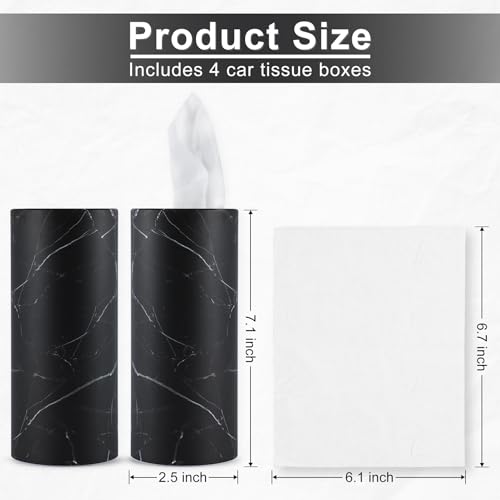 SINGARO Car Tissue Holder, 4 Pack Car Cup Holder Facial Tissues with Travel Tissue Bag, Quick and Convenient Flower Combination Car Tissue Box(4 Canisters/200 Tissues) Black