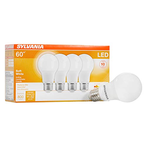 Sylvania LED Light Bulb, 60W Equivalent A19, Efficient 8.5W, Medium Base, Frosted Finish, 800 Lumens, Soft White - 4 Pack (73888)