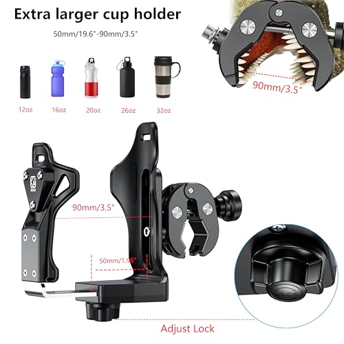 Kewig Anti-Theft Motorcycle Cup Holder, Extra Large Adjustable Size Bike Water Bottle Holder for 1.95-3.6" Diameter Bottles, Drink Holder for Stroller, Moto, Bicycle, Scooter, Wheelchair