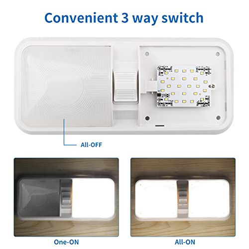 RVZONE 12V Led RV Ceiling 1100 Lumen Double Dome Light | RV Interior Lighting Fixture with ON/Off Switch for RV Trailer Camper Truck Van Boat Car (5 Pack Natural White 4000-4500K)
