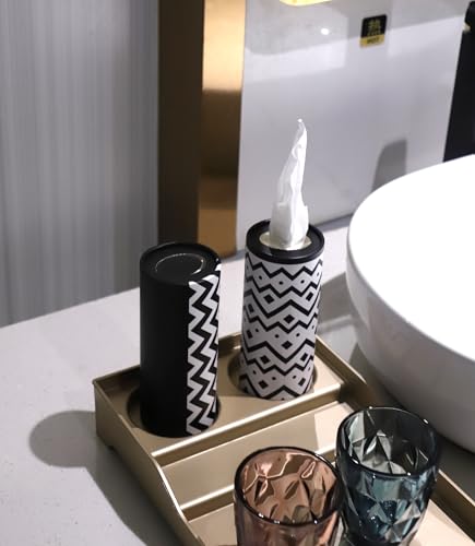 Winoo Design Small Car Tissues Holder - 4PK Modern Black Plastic & Resin Facial Tissues Cylinder - Fits Most Car Cup Holders - Travel Tissue Tubes Box Container