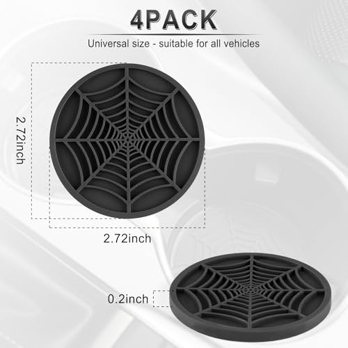 Alpmosn 4PCS Spider Web Car Coasters for Cup Holders, Halloween Funny Non-Slip Silicone Insert Ornaments Coasters, Automotive Cupholder Goth Accessories for Men & Women(Black)
