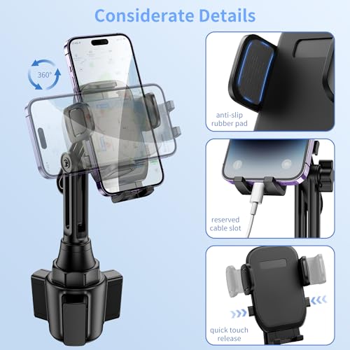 bokilino Cup Phone Mount for Car, [Upgraded Version] Universal Cup Phone Cradle Holder with Long and Adjustable Neck, Friendly Compatible with Cell Phone iPhone, Samsung, Google and All Smartphones