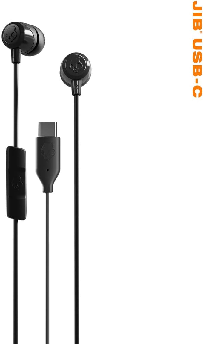 Skullcandy Jib USB-C Wired Earbuds with Noise Isolation, Inline Microphone Call and Track Control for iPhone Android, Ear Gel Sizes Included for Custom Fit - True Black
