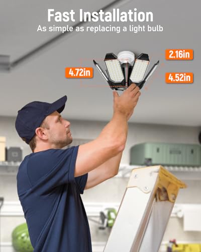 Adiding LED Garage Light 2-Pack, 20,000LM Super Bright, 6+1 Deformable Panels, Screw-In E26 Base for Workshop, Basement, Attic, Warehouse, Utility