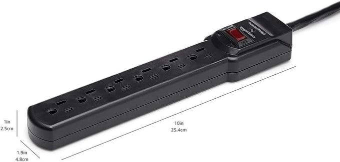 Surge Protector Power Strip, 6-Outlet with 200J Protection, 2ft Extension Cord, Rectangle, Black (2 Pack)