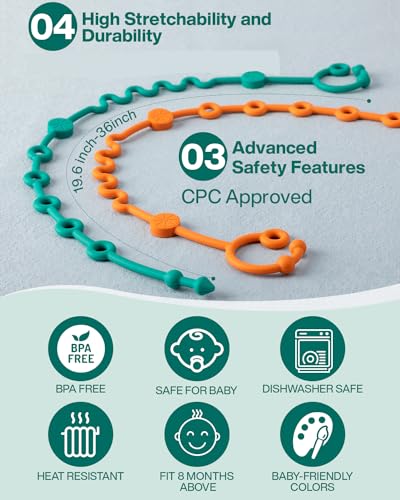 Toy Straps for Baby, 5pcs Adjustable Toy Holder for Stroller Accessories, Silicone Tether Pacifier Clip, No Throw Travel Essential Leash for High Chair, Car Seat (5-Pack)