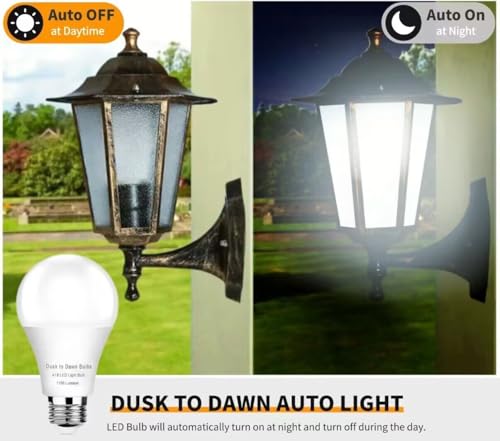 4-Pack Dusk to Dawn LED Bulbs – 10W 5000K Daylight, A19 E26 Outdoor Sensor