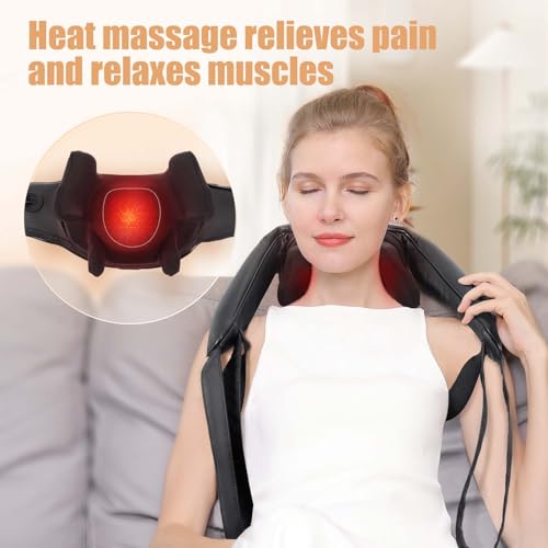 Shiatsu Back and Neck Massager, Cordless Shoulder Massager with Heat, Electric Deep Tissue 3D Kneading Massage Pillow for Shoulder, Leg, Body Muscle Pain Relief, Gifts for Men Women