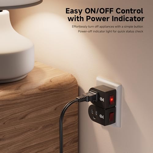 [ETL Listed] Cable Matters 3-Pack Grounded Outlet Switch with On Off, Plug Switch On Off, Single Outlet Adapter, Black