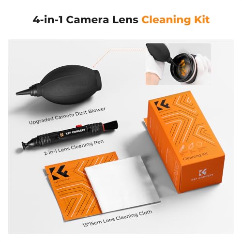 K&F CONCEPT 4-in-1 Camera Lens Cleaning Kit with Lens Cleaning Pen, Camera Air Blower, Microfiber Cleaning Cloth, Lens Cleaner Kit for Canon Nikon Pentax Sony DSLR Camera Lens Filter Cell Phones