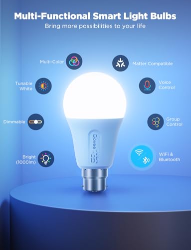 Govee LED Smart Light Bulbs, 1000LM Color Changing Light Bulb, Wi-Fi & Bluetooth Light Bulbs, Work with Alexa and Google Assistant, Dimmable RGBWW A19 75W Equivalent Smart Bulbs, 2 Pack