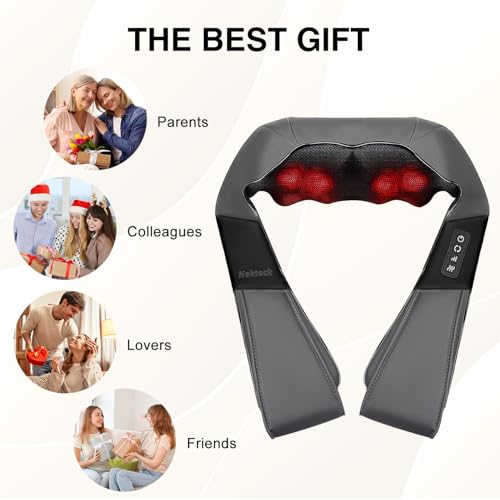 Nekteck Shiatsu Neck & Back Massager with Heat – Electric Kneading Shoulder Massager for Relaxation, Comfort, and Stress Relief (Not Cordless)