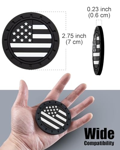 Car Cup Holder Coasters 4 Pack - American Flag 2.75 Inch Anti Slip Shockproof Drink Mat - Vehicle Interior Decor Accessories Black