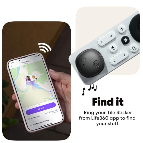 Life360 Tile Sticker - Small Bluetooth Tracker, Remote Finder and Item Locator for Bikes, Glasses and More. Both iOS and Android Compatible. Phone Finder. 1-Pack (Black)