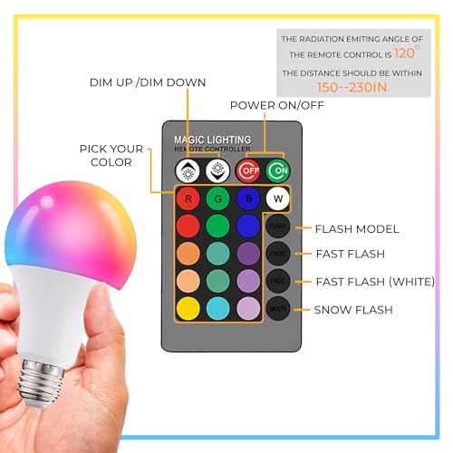 Droiee Dimmable E26 Warm LED Light Bulb, 6W RGBW Color 500LM with 16 Color Changing Modes for Christmas, Party etc with Remote Control 2 Pack