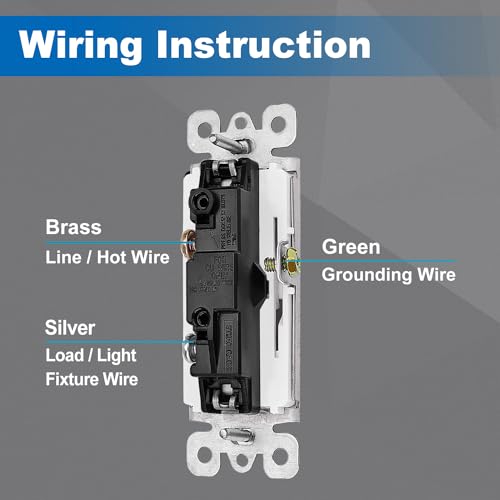 BESTTEN 10 Pack Single Pole Decorator Light Switch with Wallplate, 15A 120/277V, Rocker Paddle Wall Switch, On/Off Interrupter for LED and Other Lamps