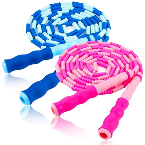Jump Rope for Kids, Adjustable Jump Ropes for 4 5 6 7 8 10 12, Tangle Free Jumping Rope Age 8-12, Segmented Soft Beaded Skipping Rope for Women Fitness