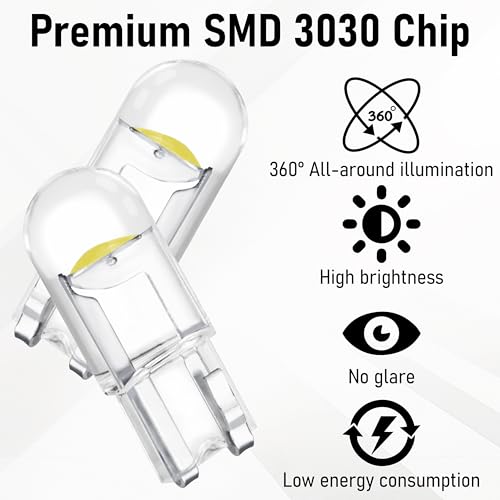 30 PCS Car 194 LED Bulbs, 168 2825 W5W T10 Wedge COB LED Replacement Bulb, 6000K License Plate Light Bulb, Error Free Interior Bulb for Dashboard Light, Dome Lights,License Plate Lights (White)