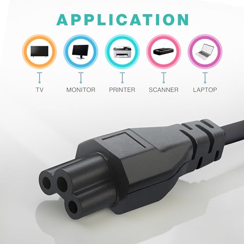 5FT 3 Prong AC Power Cord – Universal Laptop Cable NEMA 5-15P to C5 for Dell, HP, Lenovo, Asus, Acer, Toshiba, Sony
