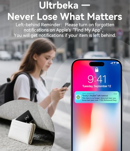 Ultrbeka Wallet Tracker Slim Card Tracker, 0.094in Bluetooth Tracker for Wallets, Passport, Work with Apple Find My, Wireless Charging, Card Locator- iOS Only [Apple MFi Certified] - 2pcs in 1 Box