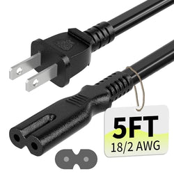 2 Prong AC Power Cord 5Ft Black, Universal Power Cable Replacement for Sony PS5/PS4/PS3 Slim, PlayStation 5 4 3, Xbox One X/S, Xbox Series X/S, TV, Printer-ETL Listed