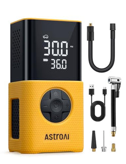AstroAI Tire Inflator L7S Portable Air Compressor Cordless Bike Air Pump with Digital Dual Values Display, 150 PSI Car Tires Pump with LED Lights Air Pump for Auto, Motorcycles, Bikes, Balls