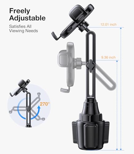 Coolpow Cup Holder Phone Holder for Car Phone Holder Cup Holder Phone Mount【Ultra Stable & Never Shake】 Phone Holders for Your Car Cupholder Cell Phone Car Mount for iPhone Samsung All Smartphones