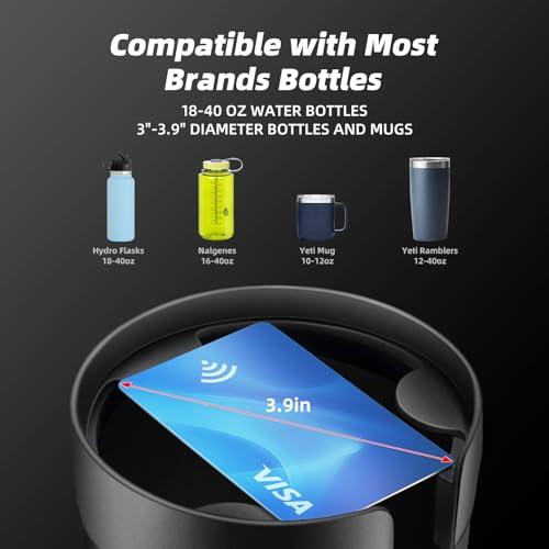 TYKOR Car Cup Holder Expander, Cup Holder Extender for Car with Adjustable Base, Fits Yeti 24/36/46oz, Hydroflask 32/40oz, Large Bottles in 3"-3.9" (16-40oz)