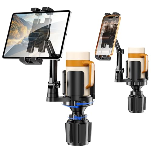 Tablet Holder for Car, 3 in 1 Cup Holder ipad Car Mount with Expander, Adjustable Base and Long Arm with 360°Rotation Phone ipad Holder Compatible for 4-12.9‘’ Tablet, All Smartphones and Most Bottles