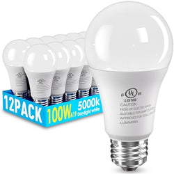 12 Pack LED Light Bulbs 100 Watt Equivalent, A19 15W 5000K Daylight, Super Bright White Light 1500 Lumens, E26 Standard No Flicker Energy Saving Lamp Bulb for Home, Bedroom, Office, Non-Dimmable