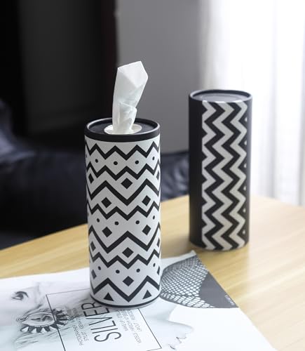 Winoo Design Small Car Tissues Holder - 4PK Modern Black Plastic & Resin Facial Tissues Cylinder - Fits Most Car Cup Holders - Travel Tissue Tubes Box Container