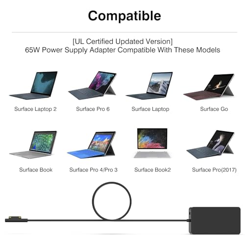 [Upgraded Version] Surface Pro Charger 65W for Surface Pro 3/4/5/6/7/8/9/X Power Supply Adapter, Compatible for Both Microsoft Surface Book Laptop/Tablet，Works with 65W&44W&36W&24W (10 Ft Cord)