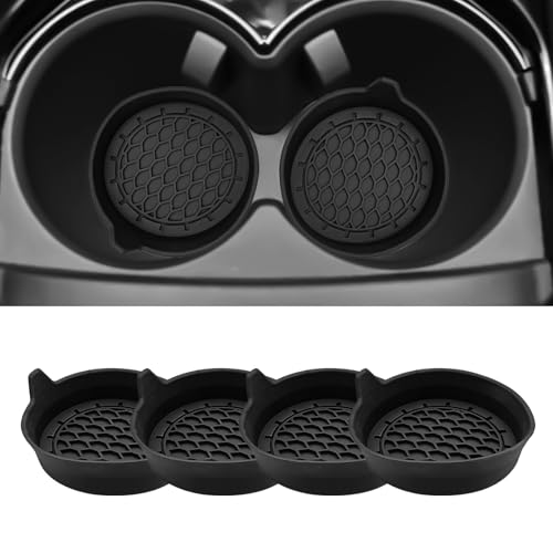 4-Pack Universal Cup Holder Coasters, Black Silicone Inserts - Keep Your Car Clean with Non-Slip & Spill-Proof Coasters for All Vehicles (Black)