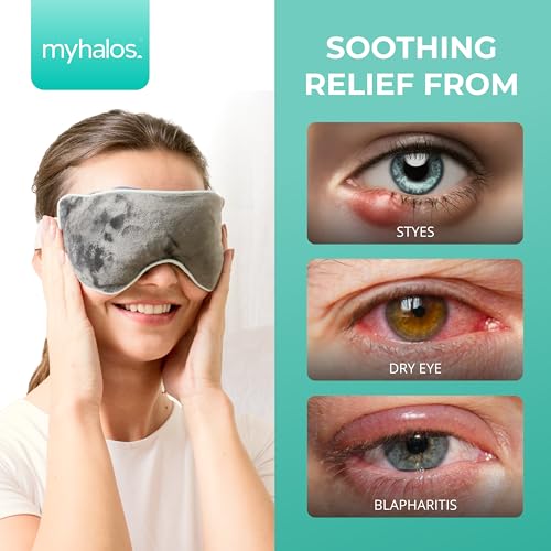 MyHalos® Heated Eye Mask for Dry Eyes - Steam Warm Compress for Eyes - Remove Styes, Chalazion Therapy Warming and Heating Pad Hot Compress - Moist Heat Mask for Blepharitis & MGD - FSA|HSA Eligible