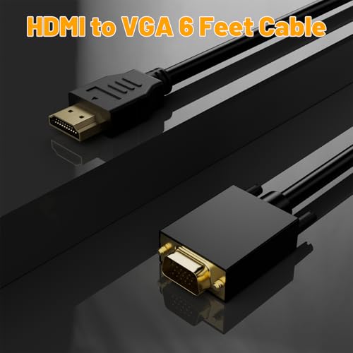 PANPEO HDMI to VGA Adapter Cable 6ft, Gold-Plated Connectors - Compatible with Laptop, Monitor, Projector, TV, Xbox, Roku