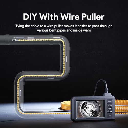 DEPSTECH Dual Lens Industrial Endoscope, 1080P Digital Borescope Inspection Camera, 7.9mm IP67 Waterproof Sewer Camera with 4.3" LCD Screen, 7 LED Lights, 16.5FT Semi-Rigid Cable, 32GB Card-Black