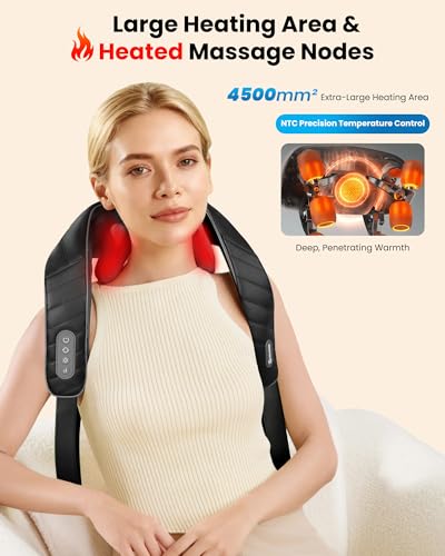 COMFIER Cordless Neck Massager with Heat, 4D Kneading Shiatsu Neck and Shoulder Massager Deep Tissue, Hands-Free Straps, FSA Eligible HSA, Valentine’s Day Gifts for Her Him