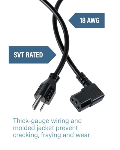 C2G 6FT Premium 90 Degree Replacement AC Power Cord - Durable Power Cable for TV, Computer, Monitor, Appliance & More (24240)