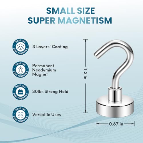 Neosmuk Magnetic Hooks, Cruise Ship Essentials, 30lb+ Heavy Duty Magnetic Hooks for Cruise Cabins, Refrigerator, Grill, Hanging, and Travel | Extra Strong Must-Haves Magnet Hook