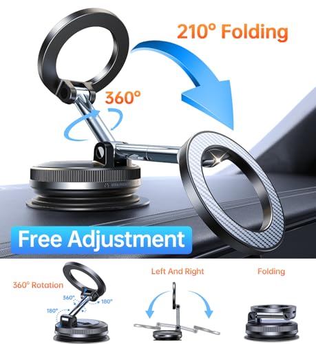 Coolpow【Newest Vacuum Magnetic Phone Holder for Car Phone Holder Mount【Movable Vacuum Suction】Magsafe Car Mount Cell Phone Car Mount Car Accessories for Men Women Carmount for iPhone 17 Pro Max 16 15