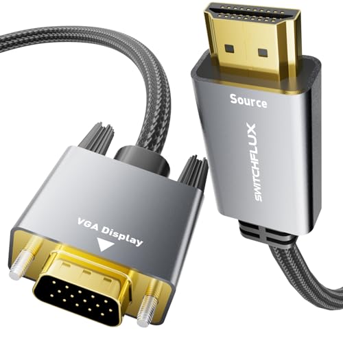 HDMI to VGA Adapter Cable 6FT [Metal Case, Nylon Cable] 1080P@60Hz HDMI Male to VGA Male Uni-Directional Braided Cord for Computer, Laptop, Monitor, Roku, Xbox, Graphics Card More