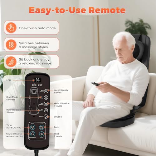 belhope Shiatsu Neck and Back Massager with Heat, 4D Kneading Back Massager for Pain Relief Deep Tissue, Comfortable Back Massage for Chair, Massage Mat for Home, Valentines Day Gifts for Men Women