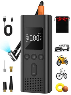 AIRSURE Tire Inflator Portable Air Compressor, 150 PSI Fast Inflation Cordless Air Pump with LED Light, Auto Shut-Off, Rechargeable Battery for Car, Motorcycle, Bike, and Sports Balls