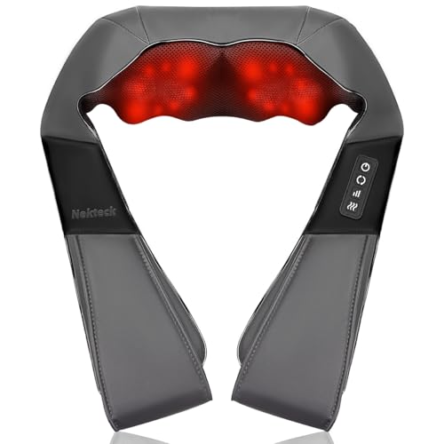 Nekteck Shiatsu Neck & Back Massager with Heat – Electric Kneading Shoulder Massager for Relaxation, Comfort, and Stress Relief (Not Cordless)